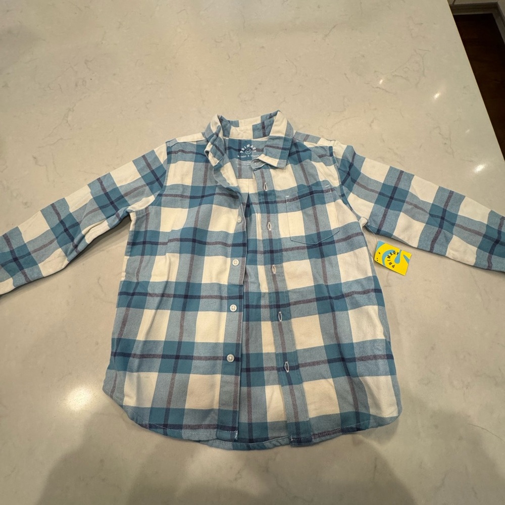 Primary Kids Blue and White Plaid Button Down Shirt